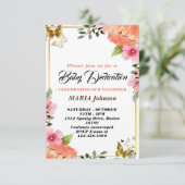 Invitation Baptême Bébé Fille Papillon Aquarelle Florale  (Debout devant)
