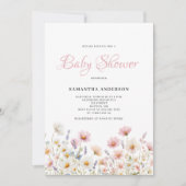 Invitation Baptême Bébé Fleurs Aquarelle Rose (Devant)