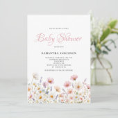 Invitation Baptême Bébé Fleurs Aquarelle Rose (Debout devant)