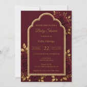 Invitation Baptême Bébé Fleurs Bordeaux & Or (Devant)