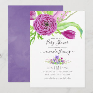 Invitation Baptême bébé floral aquarelle printemps