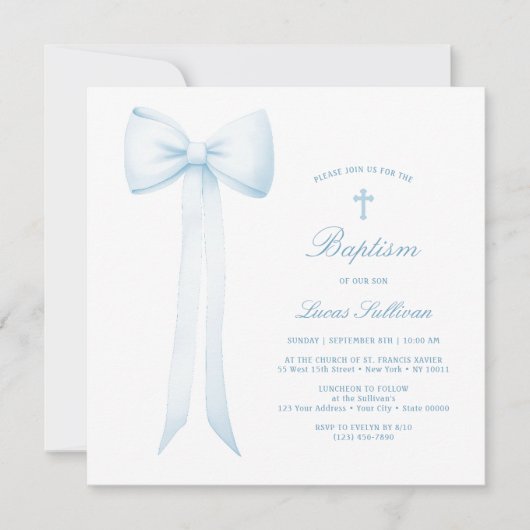Invitation Baptême Bébé Garçon bleu (Devant)
