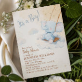Invitation Baptême Bébé Garçon Swing Éléphant Aquarelle Bleue