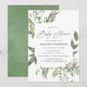 Invitation Baptême Bébé Géométrique à l'aquarelle de verdure