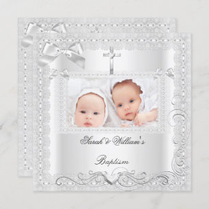 Invitation Baptême bébé jumelle fille garçon Christening dent