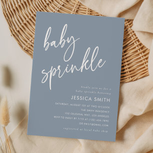 Invitation Baptême Bébé Moderne Simple Bleu Poussiéreux