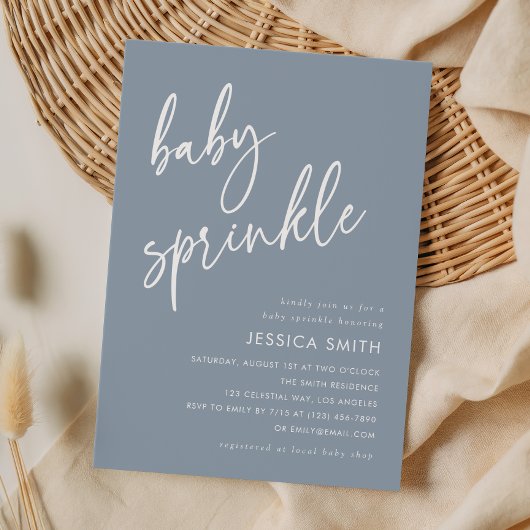 Invitation Baptême Bébé Moderne Simple Bleu Poussiéreux