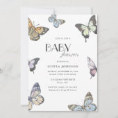 Invitation Baptême Bébé Papillon Aquarelle (Devant)