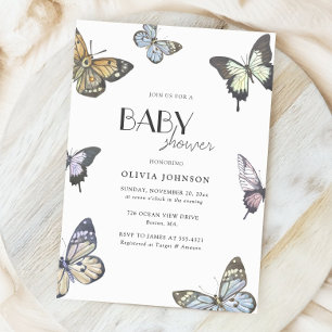 Invitation Baptême Bébé Papillon Aquarelle
