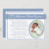 Invitation Baptême bébé photo bleu (Devant / Derrière)