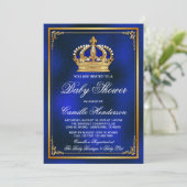 Invitation Baptême bébé prince bleu roi or (Debout devant)