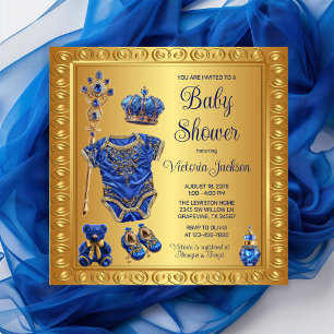 Invitation Baptême Bébé Prince Bleu Royal Or Royal