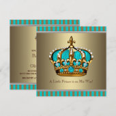 Invitation Baptême Bébé Prince Bleu Turquoise Or (Devant / Derrière)