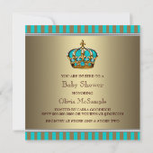 Invitation Baptême Bébé Prince Bleu Turquoise Or (Dos)
