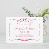 Invitation Baptême Bébé Ruban Rose Aquarelle (Debout devant)
