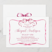 Invitation Baptême Bébé Ruban Rose Aquarelle (Devant / Derrière)