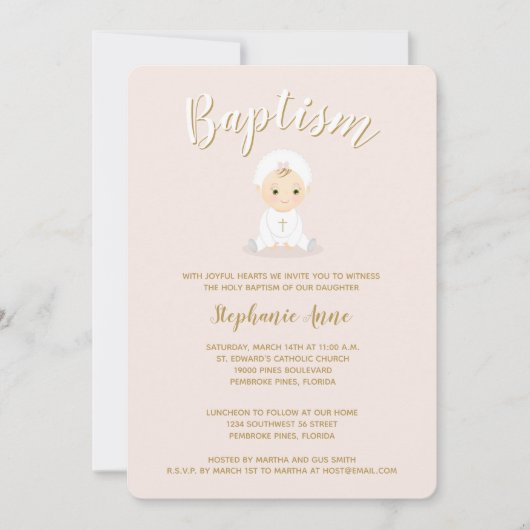 Invitation Baptême Bébée avec Bonnet (Devant)