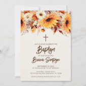 Invitation Baptême beige floral (Devant)
