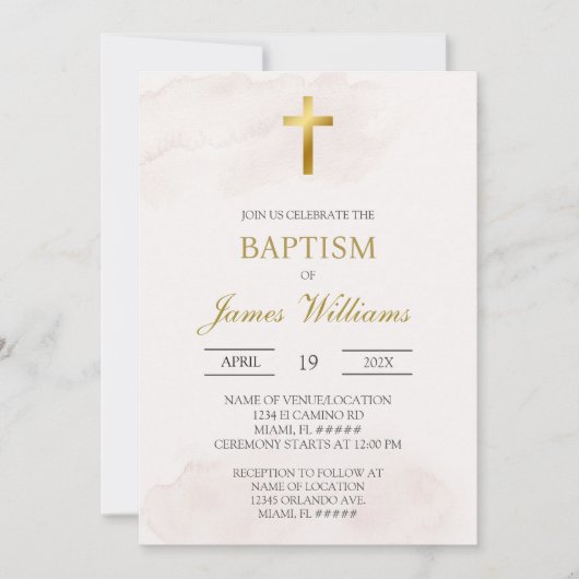Invitation Baptême beige minimaliste (Devant)