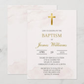Invitation Baptême beige minimaliste (Devant / Derrière)