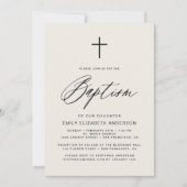 Invitation Baptême Beige Neutre Simple Script (Devant)