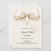 Invitation Baptême beige noeud Élégant (Devant)