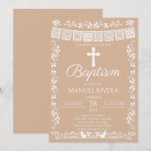 Invitation Baptême Beige Papel Picado (Devant / Derrière)