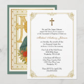 Invitation Baptême Béni Mère Jésus Rose Bleu Floral (Devant / Derrière)