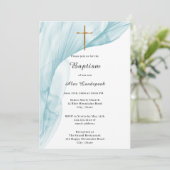 Invitation Baptême blanc, bleu Voile & Gold Cross (Debout devant)