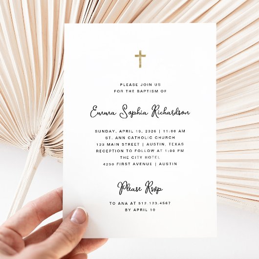 Invitation Baptême blanc et noir doux et blanc simple