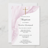 Invitation Baptême blanc, rose Voile & Gold Cross (Devant)