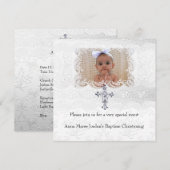 Invitation Baptême Blanche dentelle photo Bijou Croix (Devant / Derrière)