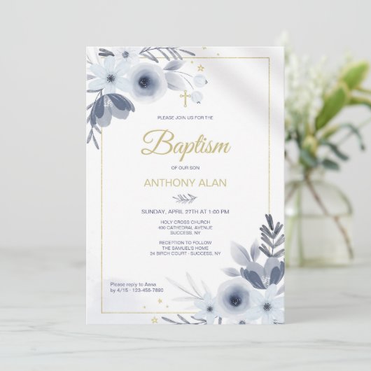 Invitation Baptême bleu (Debout devant)