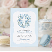 Invitation Baptême Bleu avec design de cadre courb