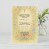 Invitation Baptême bleu azur mère et enfant floral (Debout devant)