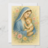 Invitation Baptême bleu azur mère et enfant floral (Dos)