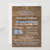 Invitation Baptême Bleu Barnwood (Devant)