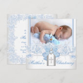 Invitation Baptême Bleu Bébé (Devant / Derrière)