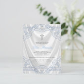 Invitation Baptême Bleu Bébé Blanc Satin (Debout devant)