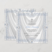 Invitation Baptême Bleu Bébé Blanc Satin (Devant / Derrière)