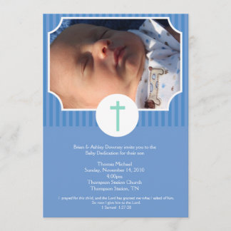 Invitation Baptême Bleu Bébé Dédication 5x7 photo