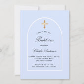 Invitation Baptême bleu blanc bébé arc (Devant)