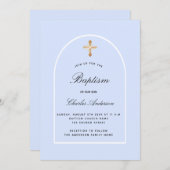 Invitation Baptême bleu blanc bébé arc (Devant / Derrière)