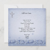 Invitation Baptême Bleu Blanc dentelle Bijou Croix Garçon dam (Dos)