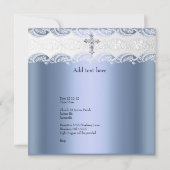 Invitation Baptême Bleu Blanc dentelle photo Bijou Croix garç (Dos)