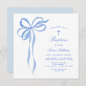 Invitation Baptême Bleu Bow (Devant / Derrière)