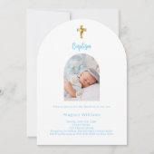 Invitation Baptême bleu ciel bleu bébé arc photo Baptême (Devant)