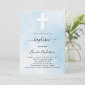 Invitation Baptême bleu ciel garçon croisent le luxe (Debout devant)