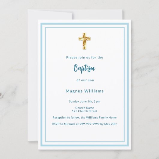 Invitation Baptême bleu clair (Devant)