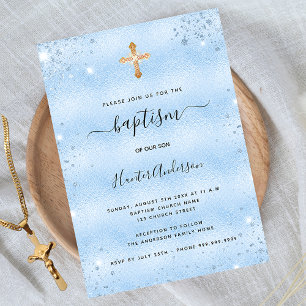 Invitation Baptême bleu clair bébé parties scintillant